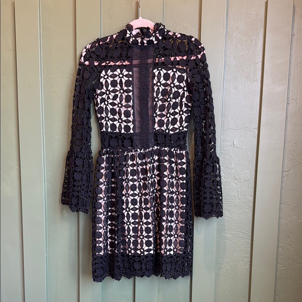 Black Sheath Dress with Bell Sleeves and Mock Neck